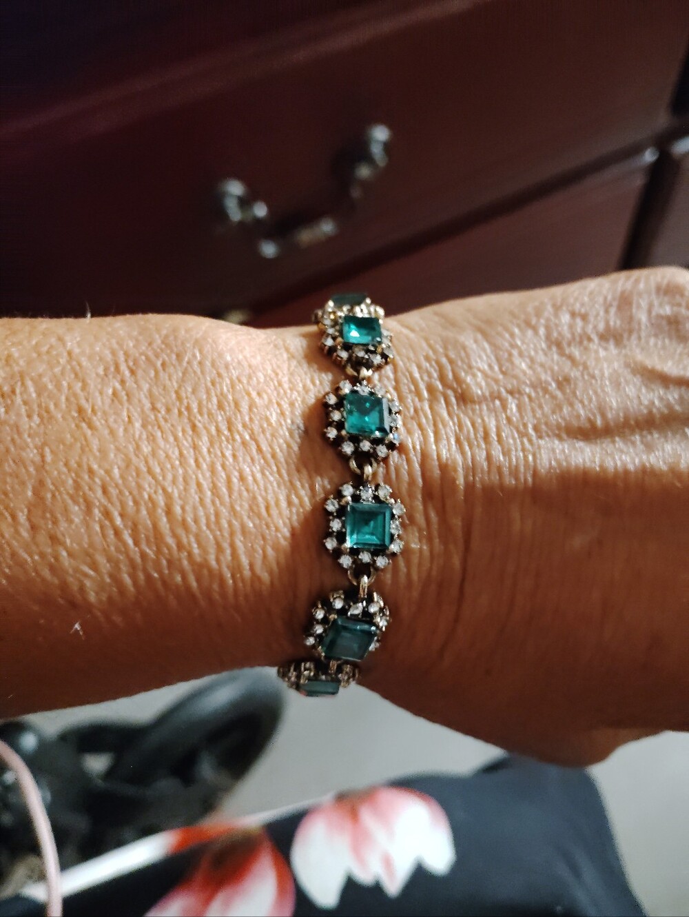 Teal Square Stone Bracelet with Sparkling Accents - Women Jewelry